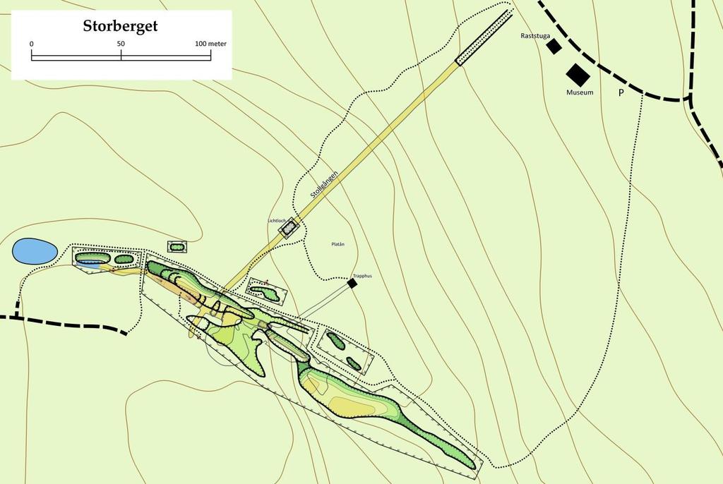 Översiktskarta Hofors kommun arrenderar delar av gruvområdet och har iordningställt området kring Stollgruvan för att göra det mer besöksvänligt.