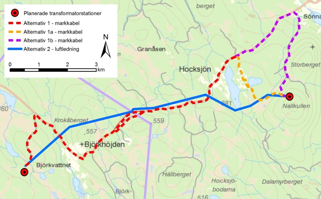 Normalt brukar E.ON Elnät i ett andra skede studera flera olika stråk där det skulle vara möjligt att dra fram en ledning mellan definierade anslutningspunkter.