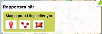 HANDLEDNING 14 (17) Har man klickat på knappen Rapportera fel i kartan öppnas en ny box i kartan som innehåller ritverktyg för att skapa