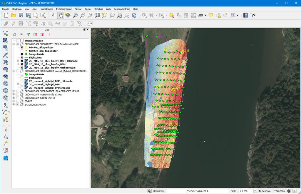 15 Exponering av resultat för användare QGIS, ArcGIS etc 15 Då ortomosaik och DSM är