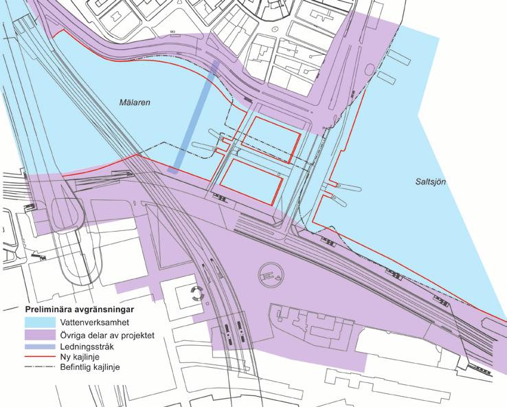 Vattenanläggningar och arbeten i nya Slussen Den befintliga Slussenanläggningen kommer att avlägsnas bland annat genom rivning i vattenområdet i Slussen/Söderström.