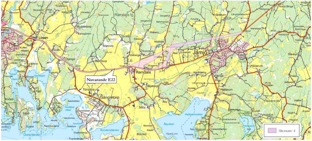 Motiven till att alternativ 4 avfärdades var bland annat följande: Stora intrång i Jämjöbornas närrekreationsområde. Stora intrång i Ådalens naturmiljö.