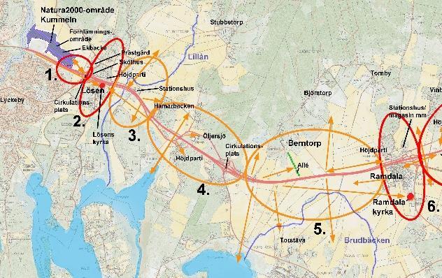 E22, Delen Lösen - Jämjö Sidan 35 av 152 2017-12-22 1) Öppet småskaligt odlingslandskap väster om Lösen: Den äldre ekskogen och betesmarken bildar en fond i väster innan det öppnare landskapet strax