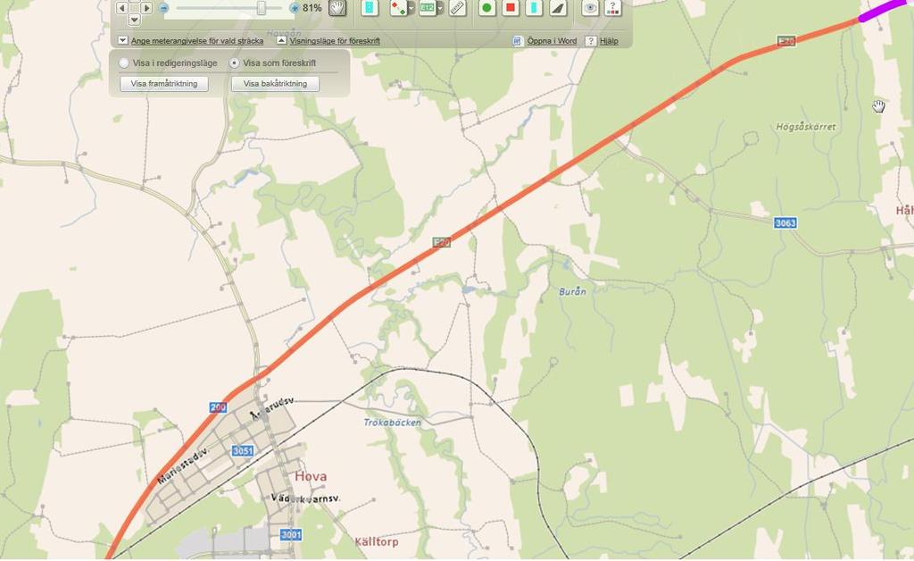 80 km/tim Ny sträckning Ny trafikplats vid Hova Delsträcka 11: 800 meter