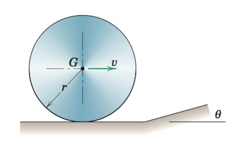 1. Från Klassiker En kula med rörelsemängdsmoment I = kmr 2 rullar med hastighet v och träffar en ramp som lutar med vinkel enligt figuren. Antag att kulan inte glider på något underlag och gör f.ö. rimliga antaganden för små vinklar.
