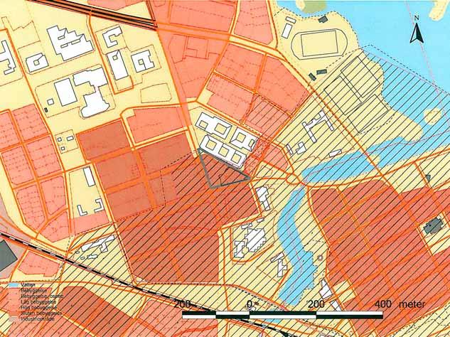 Bild 1. Fornlämningsområde, svart skraffering, 93:1 Kalmar stad.