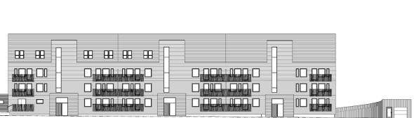Längs Robertshöjdsgatan föreslås bebyggelse i tre våningar upp till takfot samt en våning med lägenheter på vinden.