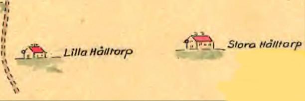 Kartakvarell 1794 På skifteskarta 1794 "Billingeliderna" från Kronoparken kan man se denna lilla akvarell på Lilla och Stora Hålltorp.