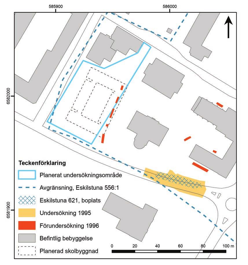 Undersökningens förutsättningar Undersökningsområdet Undersökningsområdet var beläget väster om Fors kyrka, på västra sidan av Eskilstunaån, norr om järnvägen inom fornlämning Eskilstuna 556:1.