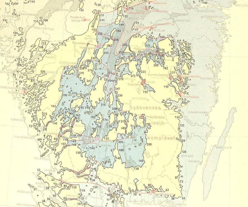 framför iskanten, den så kallade Baltiska issjön. Inom det sydsvenska höglandet bildades dessutom flera lokala issjöar, se karta i Figur 4-1.