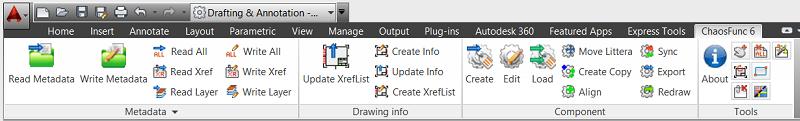 Arbeta med CAD-funktioner AutoCAD Chaos desktop innehåller ett tillägg till AutoCAD som heter ChaosFunc. Det kan installeras tillsammans med Chaos desktop.