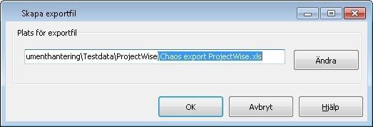 Arbeta med Exportera till ProjectWise Med funktionen Exportera till ProjectWise kan man exportera dokument med metadata från Chaos desktop till ProjectWise.