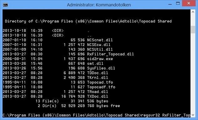 Installation Funktioner för Topocad För att arbeta med Topocad-dokument i Chaos desktop ska följande filer registreras: C:\Program Files (x86)\common Files\Adtollo\Topocad Shared\RxFilter_Topocad.