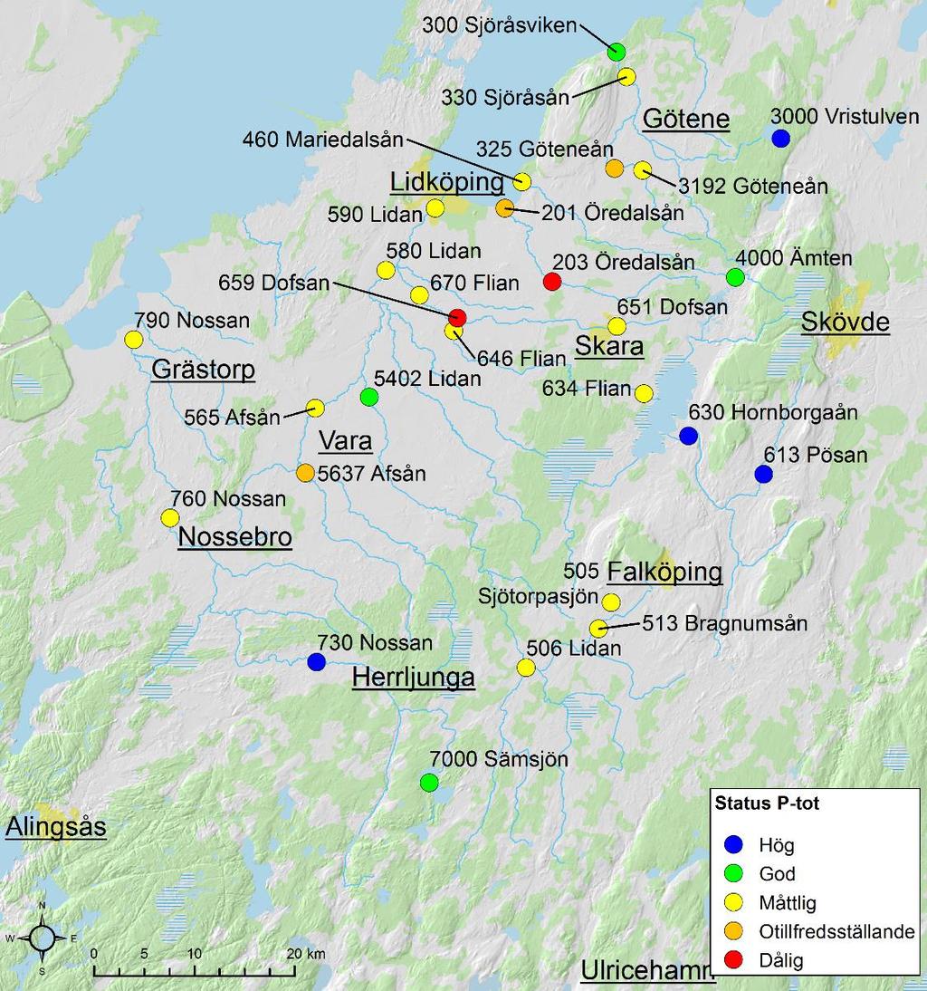 Medins Havs- och Vattenkonsulter AB Figur 5. Statusklassning av senaste treårsmedelhalter av totalfosforhalter vid stationerna i Vänerns.