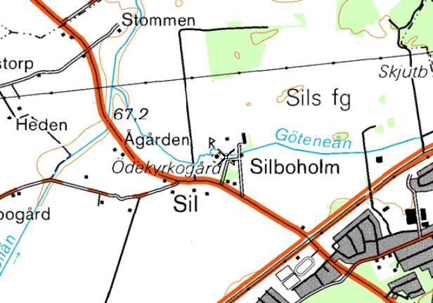 325. Göteneån, Silboholm Stationens EU-CD: SE649225-136285 Datum: 2017-11-16 Koordinat: 6492250/1362750 5-15 m nedströms forsnacken, ca 50 m nedströms bron.