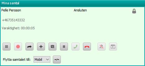 i Softphone Inbrytning Om kollegan är upptagen i telefon kan du bryta in i samtalet. Öppna Ring-menyn och aktivera kommandot Inbrytning.