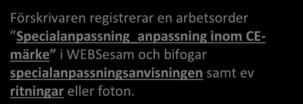 3 (5) Förskrivaren registrerar en arbetsorder Specialanpassning_anpassning inom CEmärke i WEBSesam och bifogar specialanpassningsanvisningen samt ev ritningar