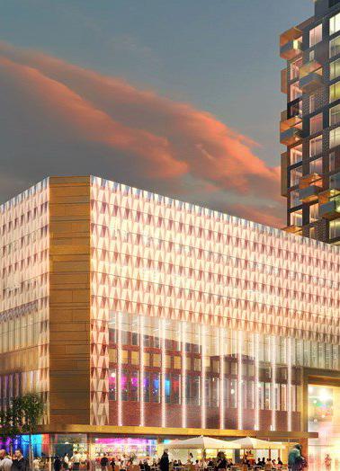 Här blir det också restauranger, caféer och butiker. Bostäderna beräknas klara 2019. Hotelloch kongressanläggningen beräknas klar 2020.