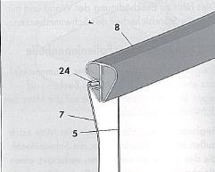 3.7 Montera räcket Börja vid stickprofilen och tryck på det första segmentet på poolens kant, mitt över skarven.
