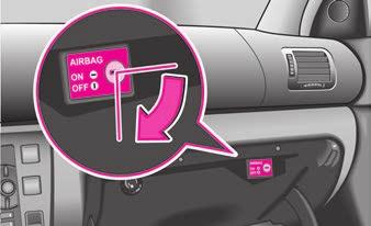 Airbagsystem 135 Omkopplare för passagerarens airbag* Koppla till airbag Slå från tändningen. Vrid med huvudnyckeln spåret på airbagomkopplaren mot pilens riktning till läge ON fig. 152.