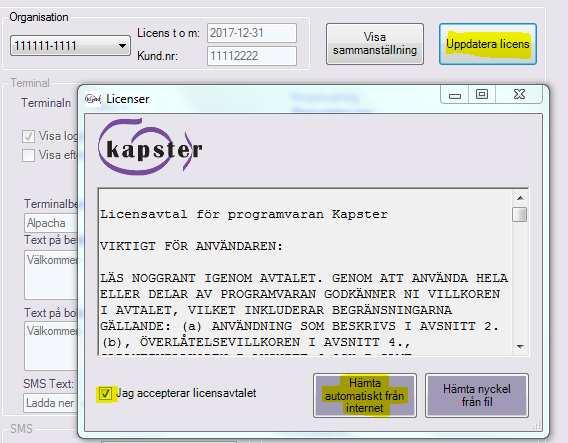 Nytt i programmet 1. Uppdatering av licensnyckeln automatiskt När det är dags att uppdatera programlicensen kan du välja Hämta automatiskt från internet. 1. Logga in som admin (om licensnyckeln redan gått ut, kommer rutan upp automatiskt när du försöker logga in i programmet.