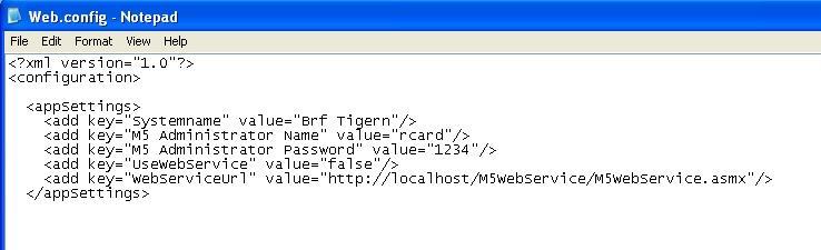 Inställningar i Web.config 7/7 I inställningsfilen C:\inetpub\wwwroot\M5WebBokning\web.