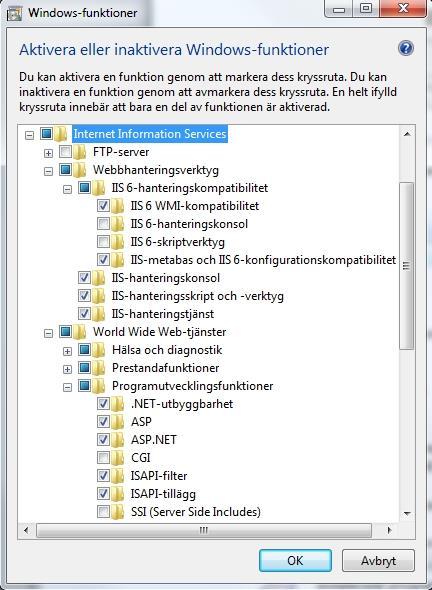 Aktivera IIS genom Kontrollpanelen -> Program ->