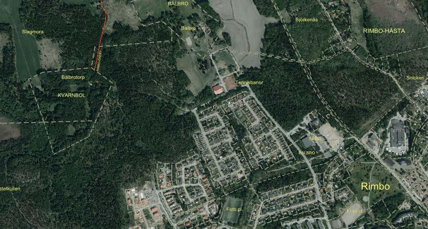 2018-05-31 INBJUDAN till anbudstävling för exploateringsområdet Västertorpskogen i Rimbo Bild 1. Ortofoto över området.