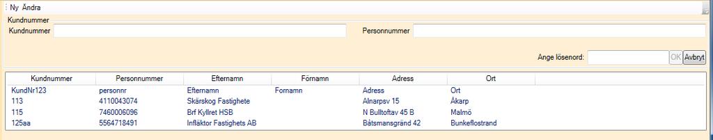 lösenord. Ny tabell: EDPFUSkyddad. Informationen sparas krypterat.