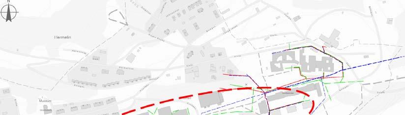 söderut, ner mot bäckenområdet, (grön färg). Ledningarna kommer succesivt kopplas ur allt eftersom verksamheter flyttar eller rivs.