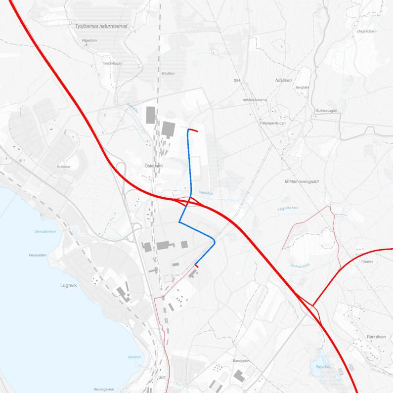Figur 16. Blå väg är en kommunal väg i Östersund kommun som behöver uppgraderas till BK4.