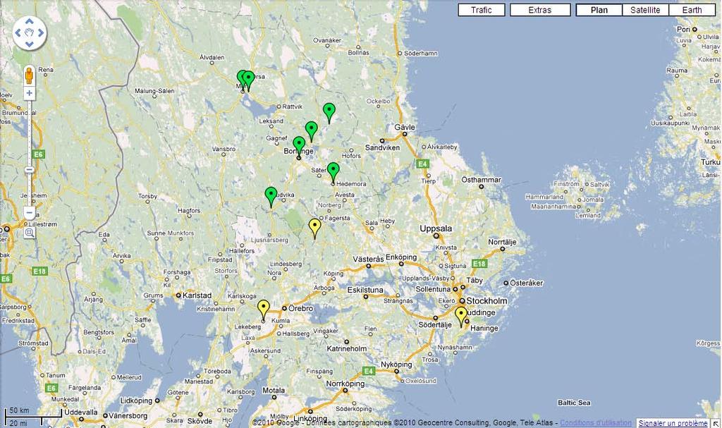 5. Resultat i Sverige 5.1. Placering av uppmätta system I Sverige är de flesta av systemen samlade i närheten av Borlänge där SERC har sin kontorsbyggnad.