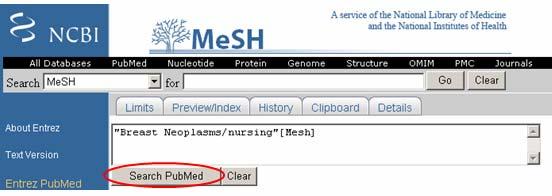 Skriv in det nya sökordet i Mesh Database och klicka på GO (t ex Quality of life som MeSHterm). I mitt exempel behövs inte något aspektord/subheading för Quality of life.