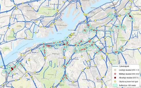 11 spridningen på identifierade hotspots i Göteborg är stor i öst-västlig riktning söder om Göta älv.