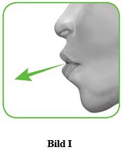 2.1 Håll inhalatorn på avstånd från munnen och andas ut helt. Andas aldrig ut i inhalatorn (bild I) 2.