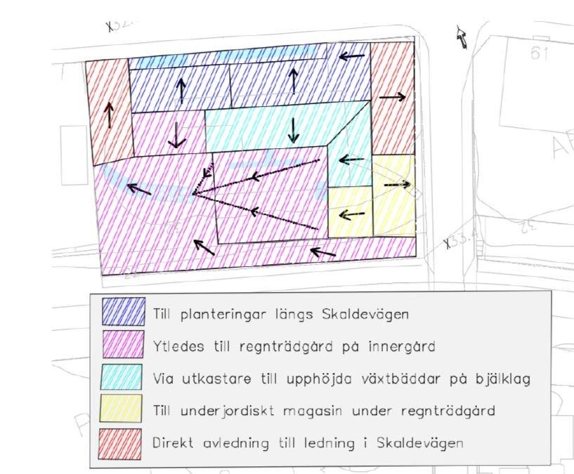 Sida 19 (28) planområdet genom fördröjning inom fastigheten innan avledning sker till den kombinerade avloppsledningen för dagvatten- och spillvatten i Skaldevägen.