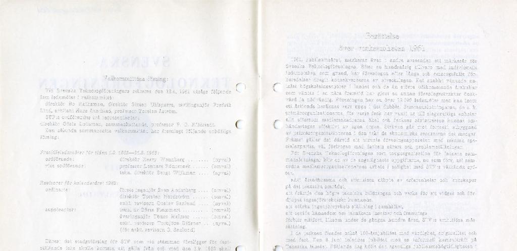 Berättelse över verksamheten 1961 Valkommitténs förslag: Vid Svensk;) Teknologföreningens stämma den 13.4. 1961 utsågs följande fem ledamöter i valkommitté: direktör Bo Kathsman.