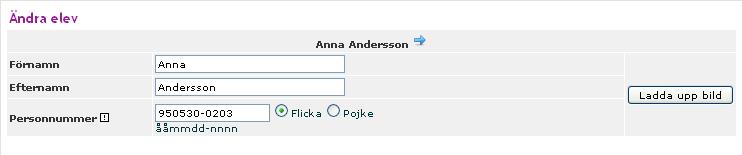 Bild Du kan ladda upp bilder på eleverna manuellt (du kan även imprtera en fil med flera bilder på en gång, se kapitel Elev- ch persnalbilder).