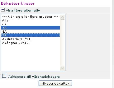 (adresseras till vårdnadshavarna). 3. Klicka sedan på knappen Skapa etiketter. Ett PDF-dkument skapas nu i ett nytt fönster.