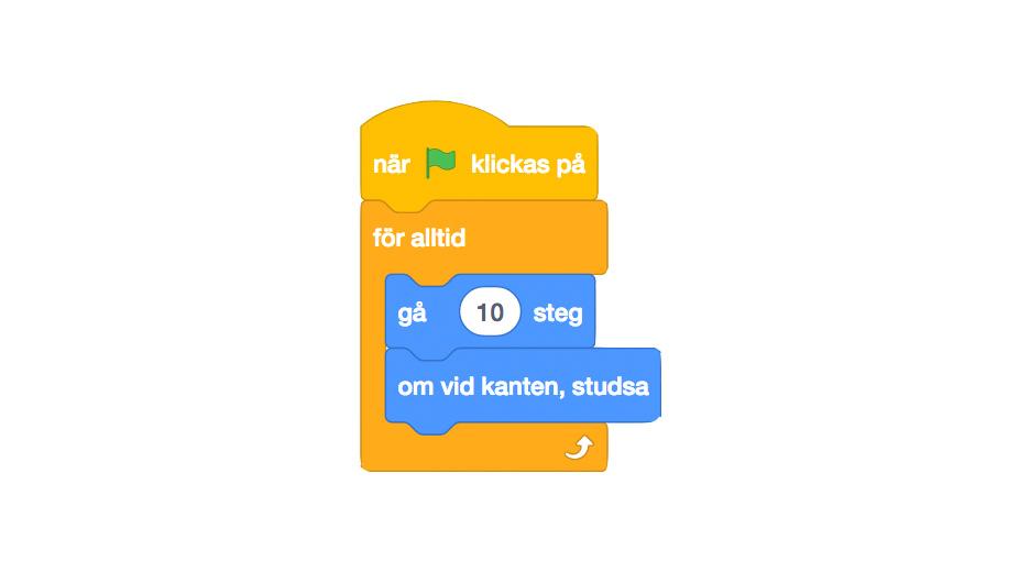1. Titta på skripten under kategorin Kontroll. Vilka sorters block eller sorters kod hittar ni här? 2. Finns det något kod-block som gör att vi kan få katten att röra sig hela tiden? 3.