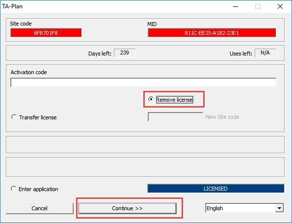 4. Avinstallation och frigöra en licens och Om Novapoint TA-Plan inte längre ska användas på datorn av en eller annan orsak ska programmet avaktiveras innan det avinstalleras.