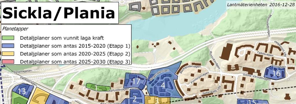 Nacka kommun / 2017-01-18 4.2 Sickla-Plania Inom Sickla-Plania är detaljplaneprogrammet för Plania nu antaget. Många projekt pågår, de flesta i detaljplaneskede men det pågår även utbyggnad.