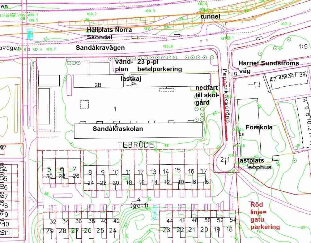 TRAFIKUTREDNING PEPPARKAKSGRÄND FÖR STORA SKÖNDAL PLANPROGRAM 1 Bakgrund I samband med planprogramarbete för Stora Sköndal har föreslagits att koppla en lokal huvudgata ut mot Sandåkravägen via