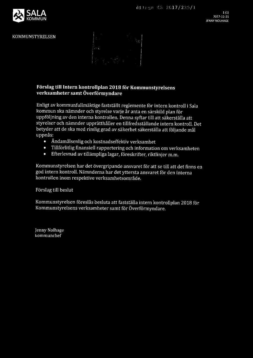 [Silas-,2: KS 201.7/225/1 & SA LA 2017-1å- 211) KOMMUN JENNY NOLHAGE KOMMUNSTYRELSEN t... H Håll-XXI nur -.:'.'..;5!'!Jllgj Ink. av!