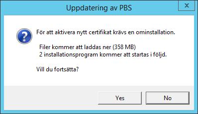 Om Pyramid Installation av ny modul Installation Grund Klicka på Verkställ, i dialogen Nytt certifikat. Följande meddelande visas: För att aktivera nytt certifikat krävs en ominstallation.