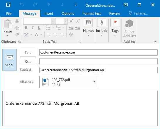 Om Pyramid PDF-skrivare och e-postfunktion Installation Grund Kryssrutan Skicka via e-post markeras med automatik på skrivarens egenskaper i rutin 841.