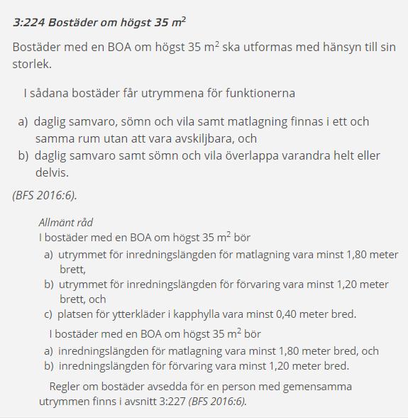 - Bostäder under 35 kvm KORT OM... Funktionsmått för säng kräver 2,7 x 2,7 med plats för hjälpare på bortre sidan (plus radiator 0,1).