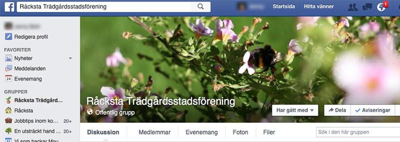 Därför har vi startat en Facebook-grupp som givetvis heter Råcksta Trädgårdsstadsförening. Du som använder Facebook, gå gärna med i vår grupp och kom med tankar och idéer. Hemsidan www.rtf.