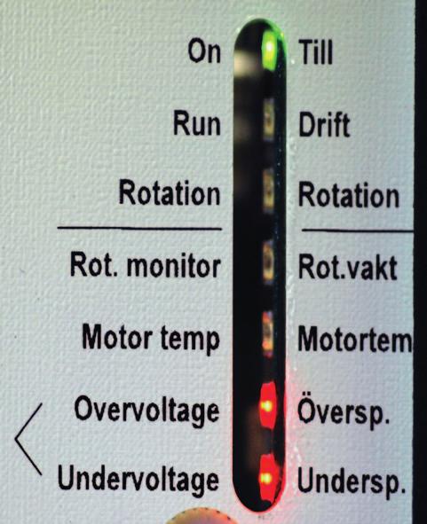 överström, kortslutning Överström: Styrenheten strömbegränsar och löser därefter ut efter 4-5 sek. Trolig felorsak: Rotorn går trögt. Växeln har skurit, ingen olja.