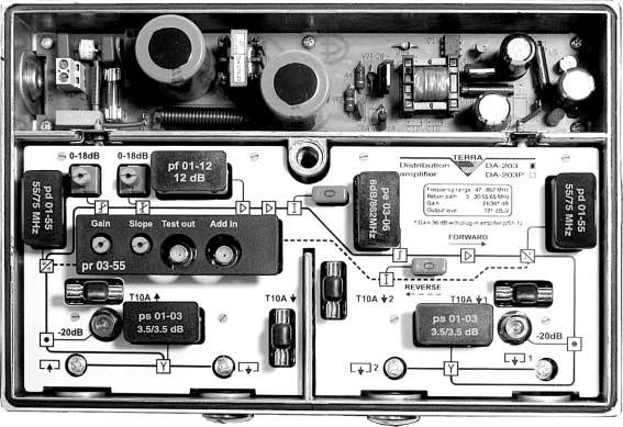 DA-213/DA-203 Anslutning för 187 250V 24 65V kan också anslutas Säkring för nätdelen 1 2 3 4 5 6 7 8 9 10 11 12 13 14 15 16 17 18 19 20 21 1 Diplexfilter pd vid retur (ersätts med pl 01-00) 2